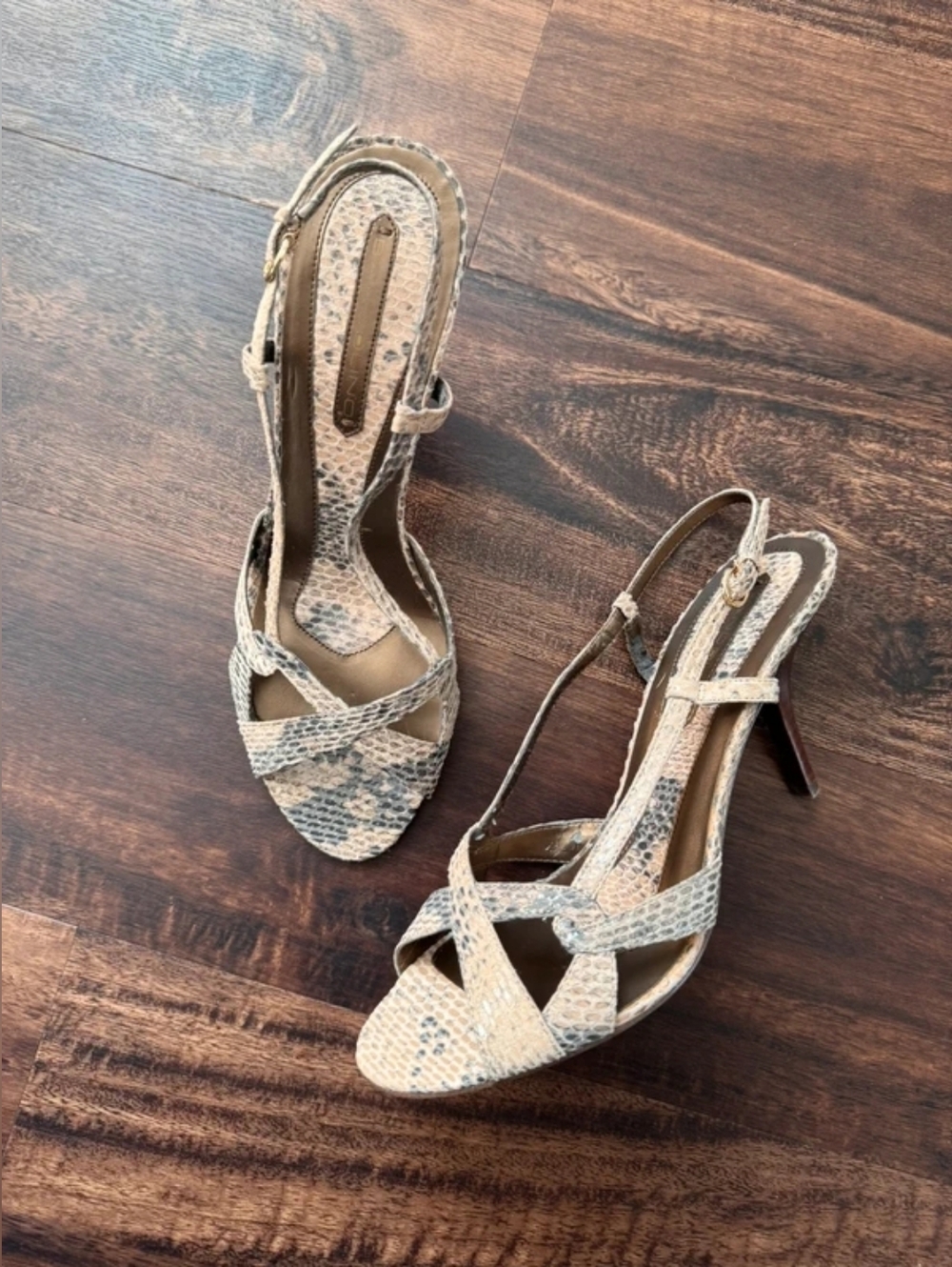 Women's Neutral Snake-Print Slingback Heels